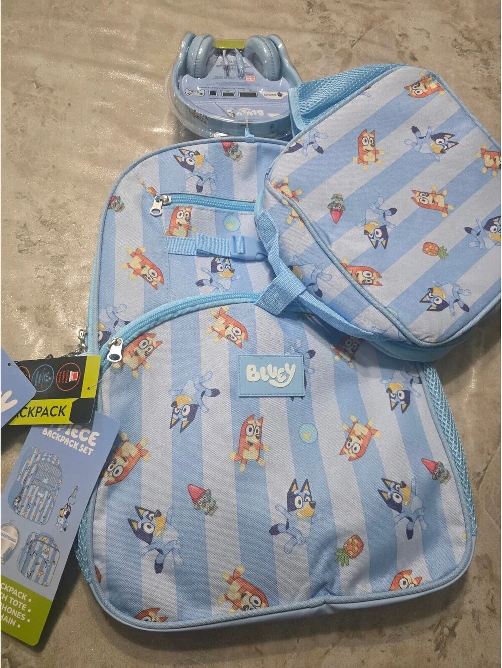 Bluey 4 Piece Kids Backpack Set with Lunch Tote and Headphones